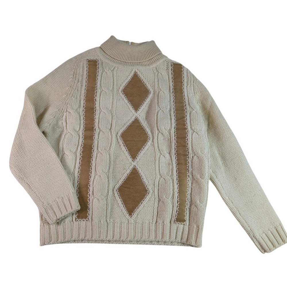 Vintage Garland Wool Suede Cable Knit‎ Sweater Mens 40 Mock Neck